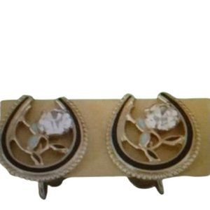 Vintage Rhinestone/Enamel Horsehoe Screw Back Earrings - Gorgeous!